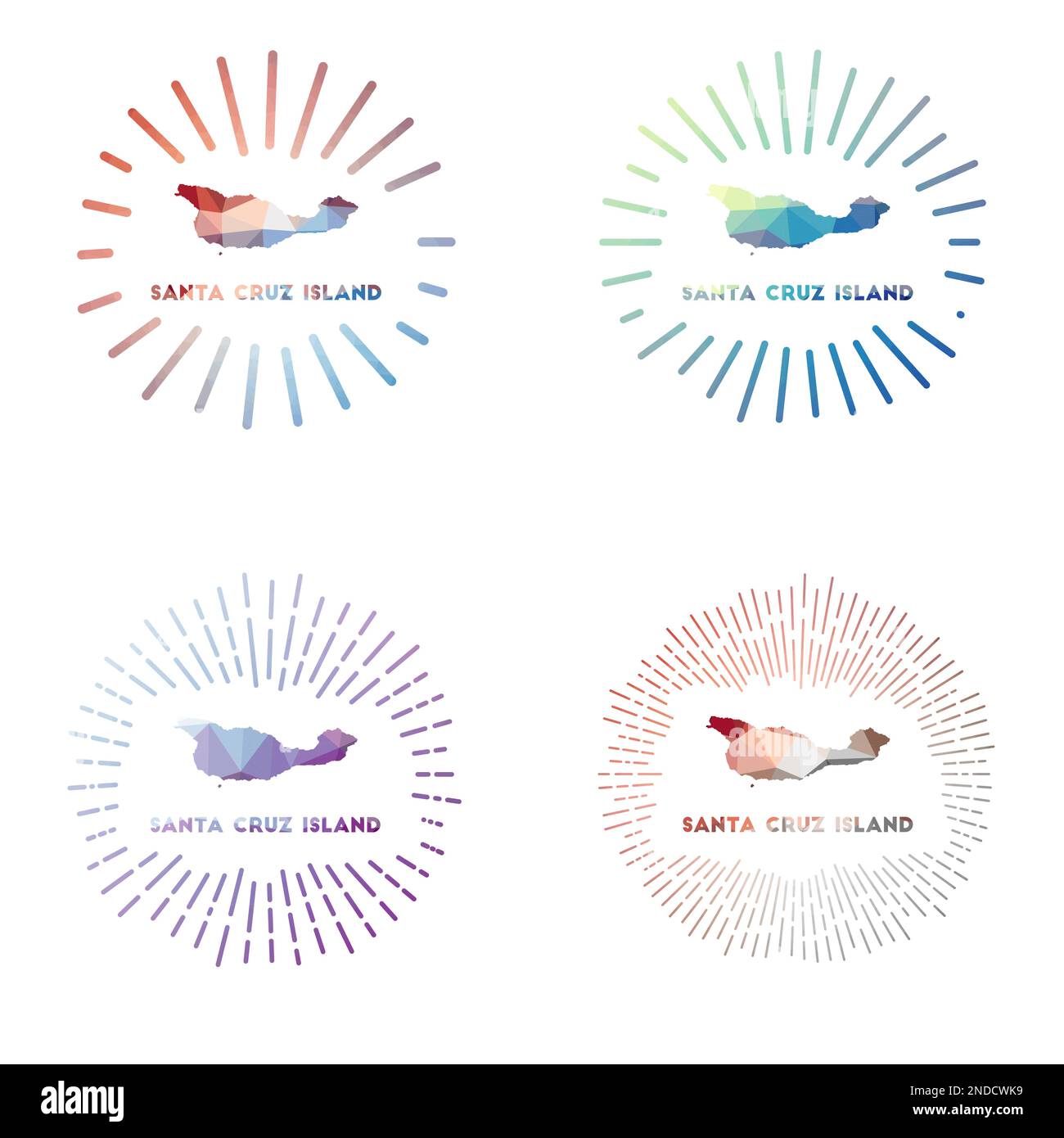 Isola di Santa Cruz, basso tramonto di poli. Logo dell'isola in stile poligonale geometrico. Illustrazione vettoriale. Illustrazione Vettoriale