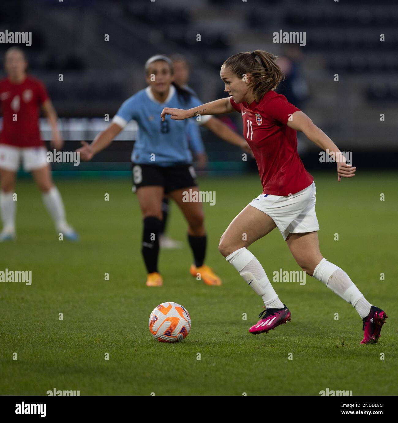 Angers, Francia. 15th Feb, 2023. Angers, Francia, febbraio 15nd 2023: Guro Reiten (11 Norvegia) controlla la palla al gioco internazionale amichevole tra Norvegia e Uruguay allo stadio Raymond Kopa di Angers, Francia (Ane Frosaker/SPP) Credit: SPP Sport Press Photo. /Alamy Live News Foto Stock