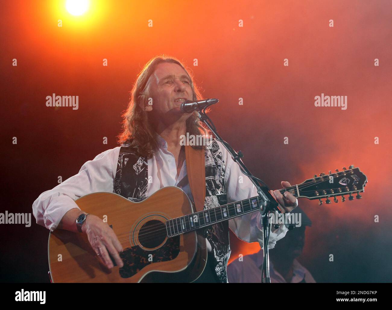 In this picture made available on Sunday, June 27, 2010, British vocalist and musician Roger Hodgson performs at the "Donauinselfest" open air festival in Vienna, Austria, on Saturday, June 26, 2010. (AP Photo/Ronald Zak) **EDITORIAL USE ONLY** Foto Stock