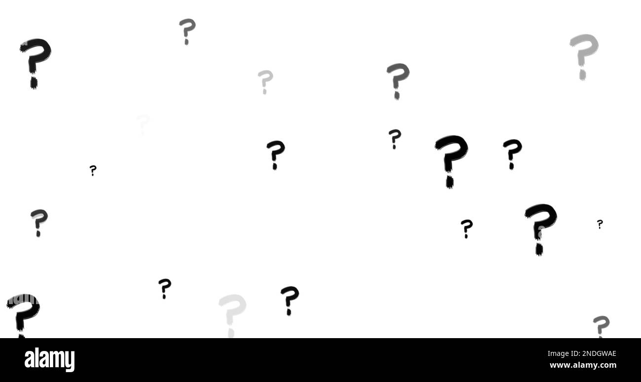 Immagine delle icone nere dei punti interrogativi su sfondo nero Foto Stock