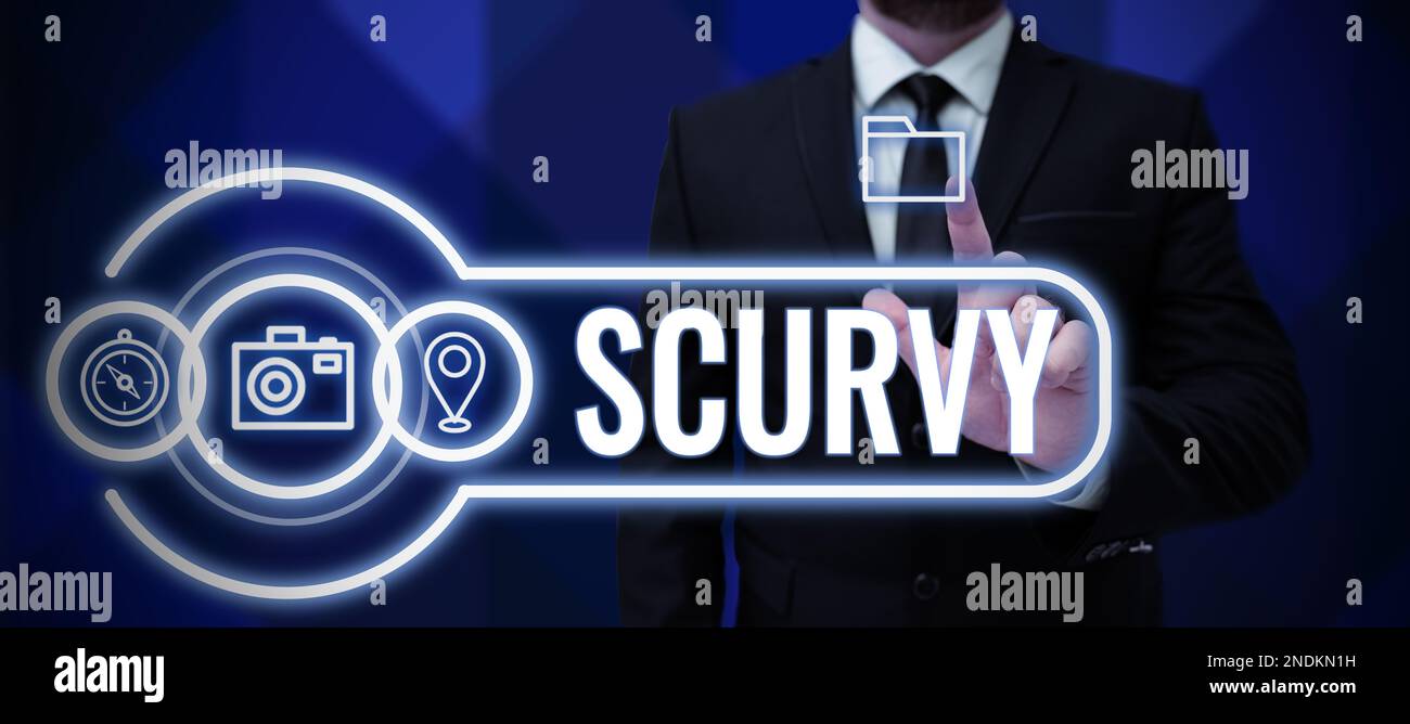 Visualizzazione concettuale curvy. Concetto di Internet malattia causata da una mancanza di vitamina C persona vile Foto Stock