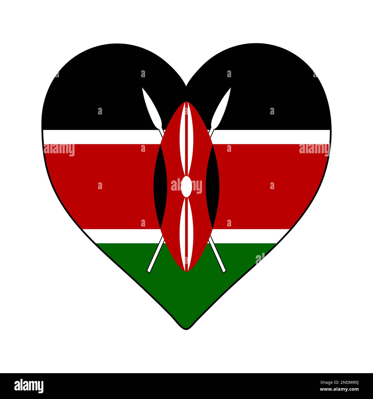 Kenya Heart Shape Flag. Amate il Kenya. Visita Kenya. Africa orientale. Africa. Unione Africana. Disegno grafico dell'illustrazione vettoriale. Illustrazione Vettoriale
