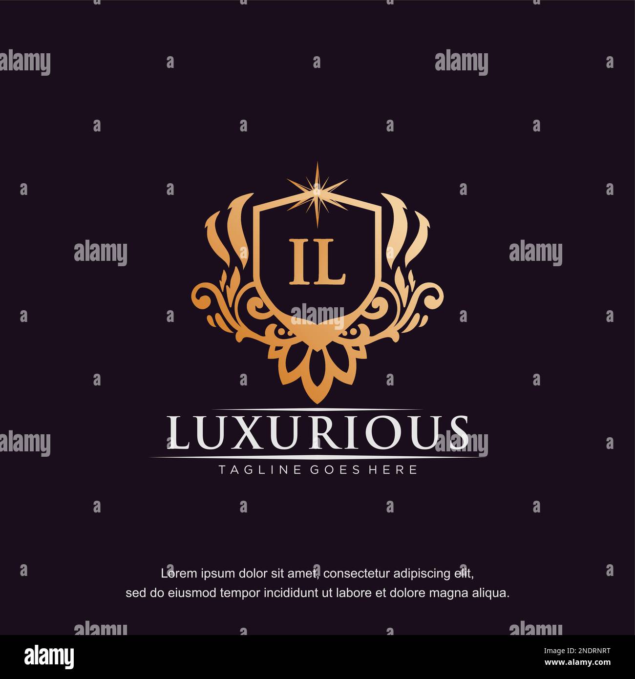IL vettore iniziale lettera lusso ornamento oro monogramma logo modello. Illustrazione Vettoriale