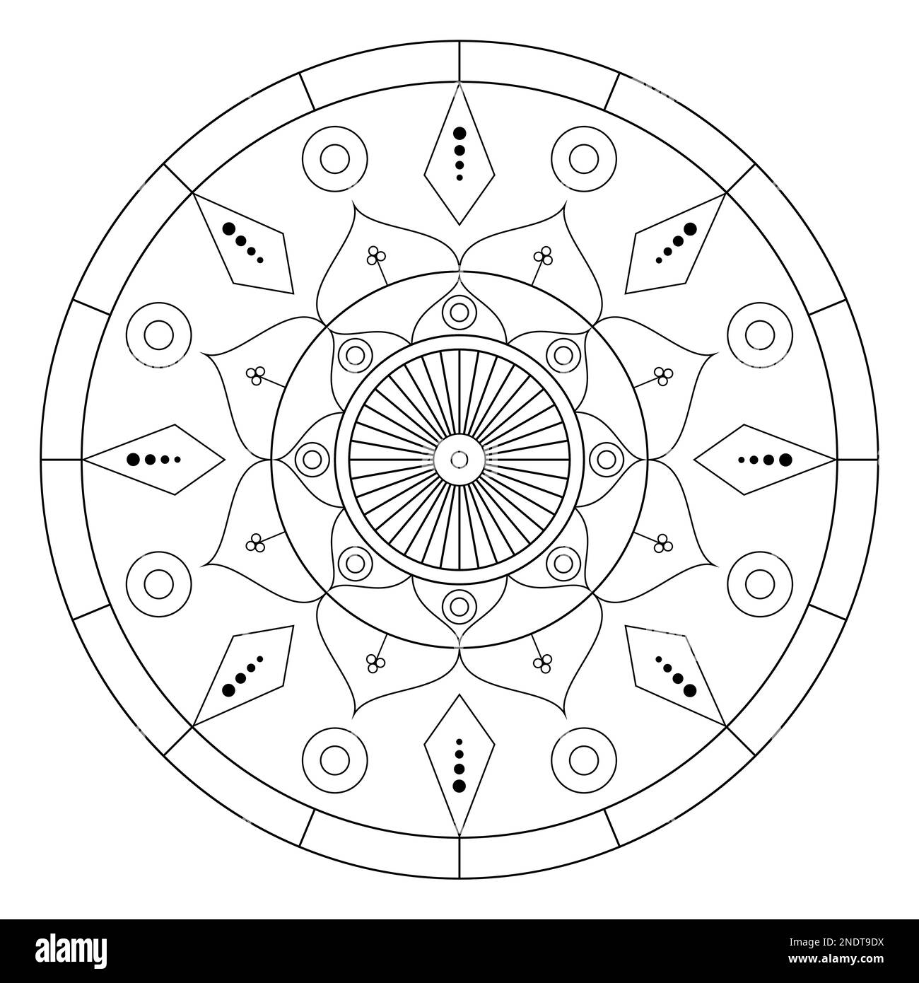 Mandala rotonda bianca e nera su sfondo bianco. Modello etnico. Illustrazione Vettoriale