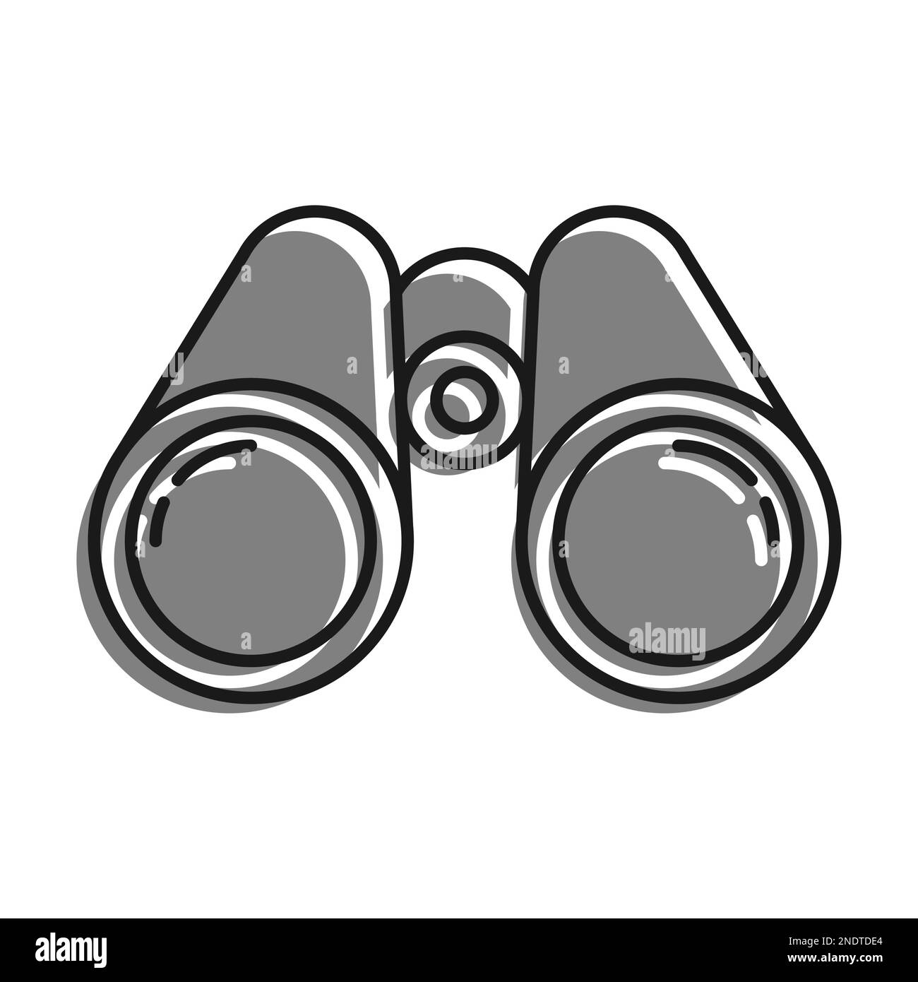 Lineare riempito con icona di colore grigio, Binocolo guardare avanti. Cercare gli oggetti nell'area. Semplice vettore bianco e nero isolato su sfondo bianco Illustrazione Vettoriale