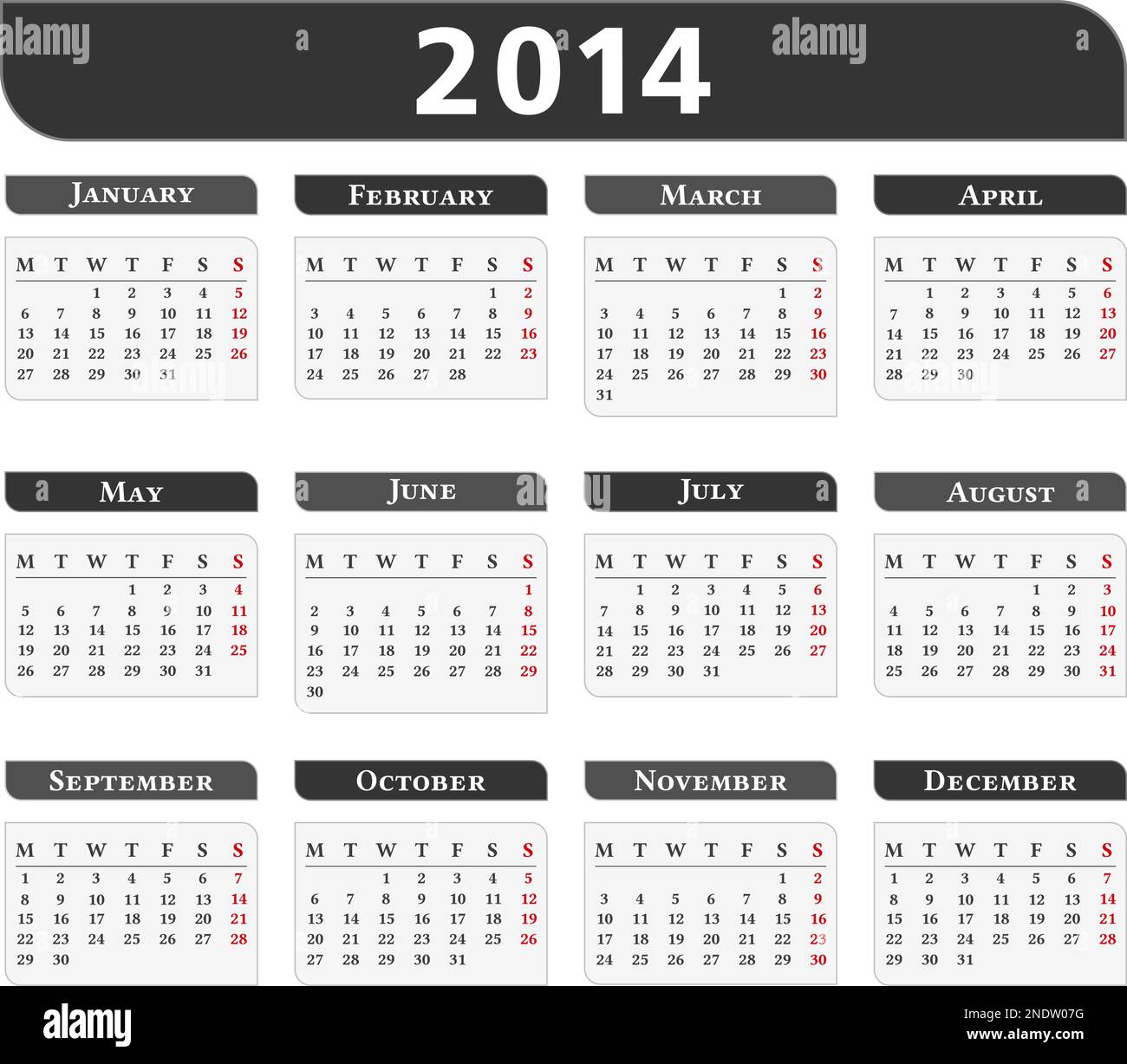 Calendario 2014, illustrazione vettoriale eps10 Illustrazione Vettoriale