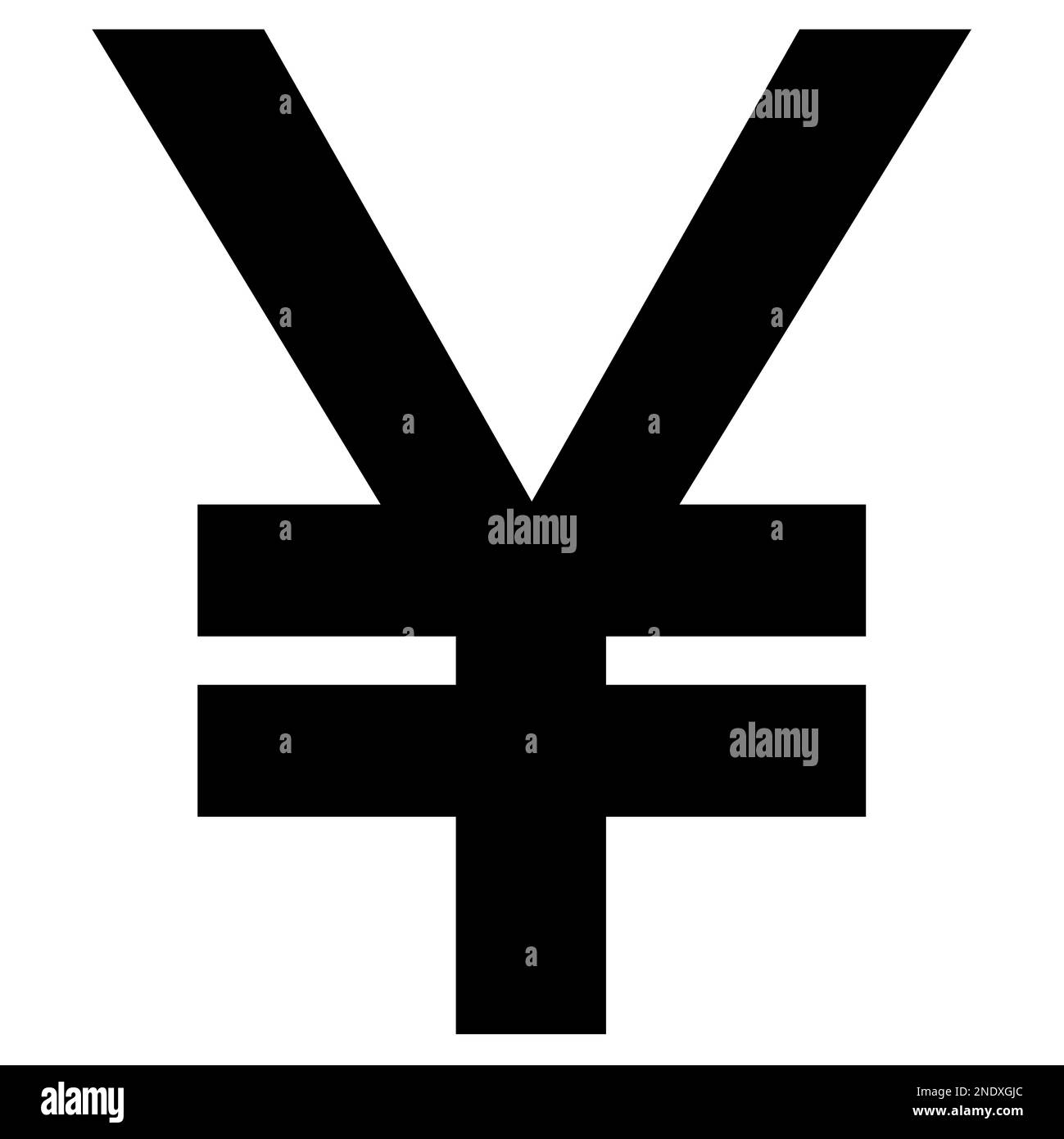 Yuan CNY cinese segno di valuta silhouette in vista frontale isolato su sfondo bianco. Valuta dalla Banca Centrale della Cina. Illustrazione vettoriale. Foto Stock