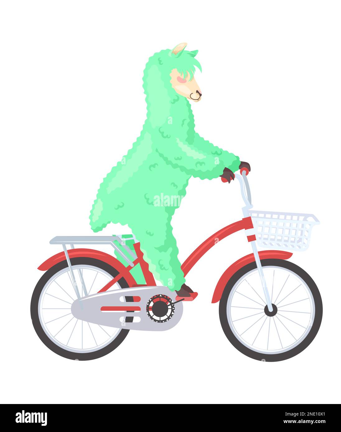 Divertente lama alpaca equitazione bicicletta piatto icona vettore Illustrazione Vettoriale