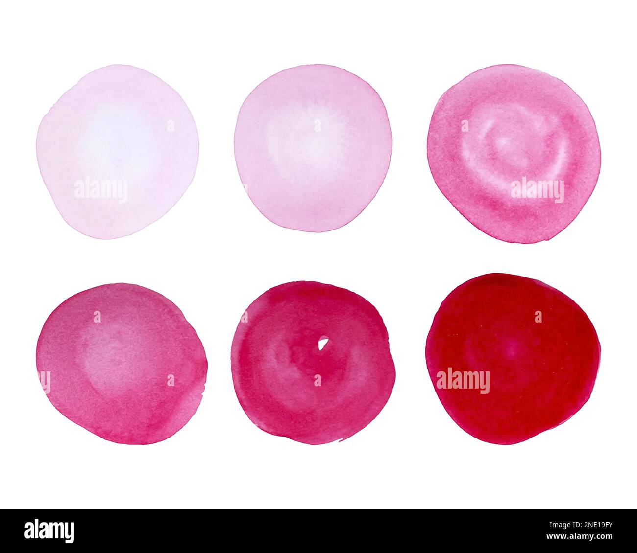 Impostare cerchi di acquerello rosa per il design. Rossetto rosa, cosmetici, bellezza. Illustrazione vettoriale Illustrazione Vettoriale