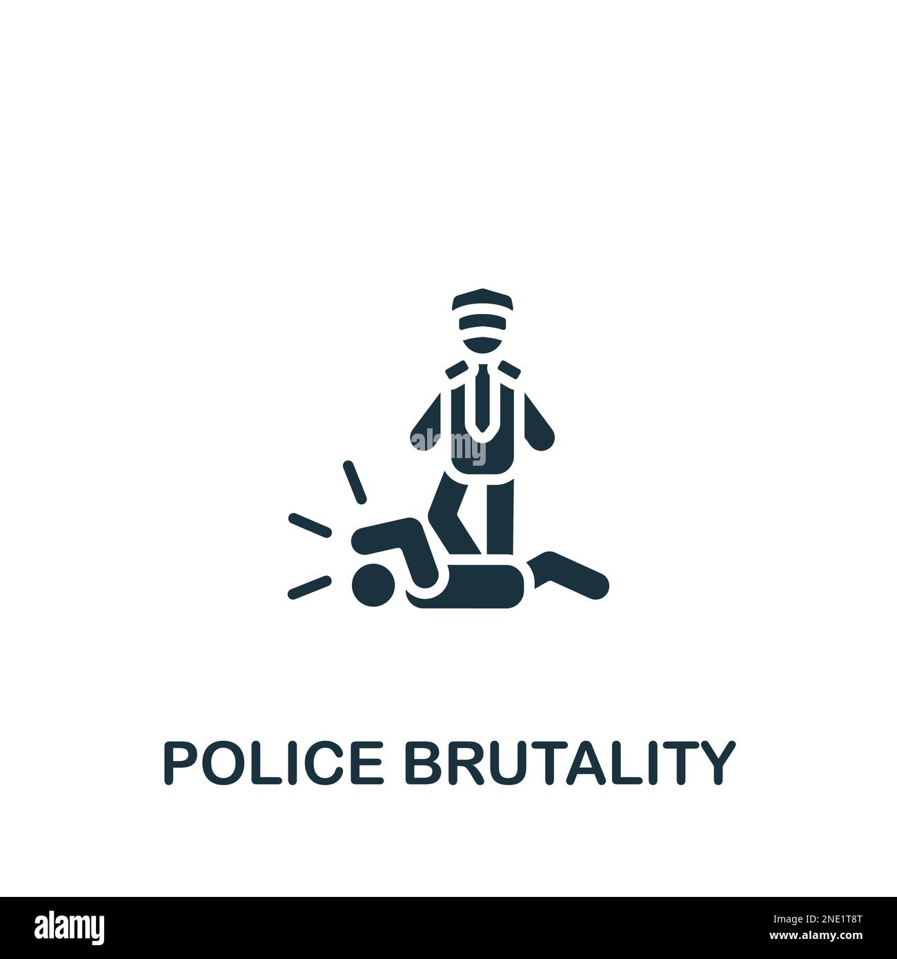 Icona della brutalità della polizia. Semplice segno monocromatico dalla collezione Freedom. Icona della brutalità della polizia per logo, modelli, web design e infografiche. Illustrazione Vettoriale