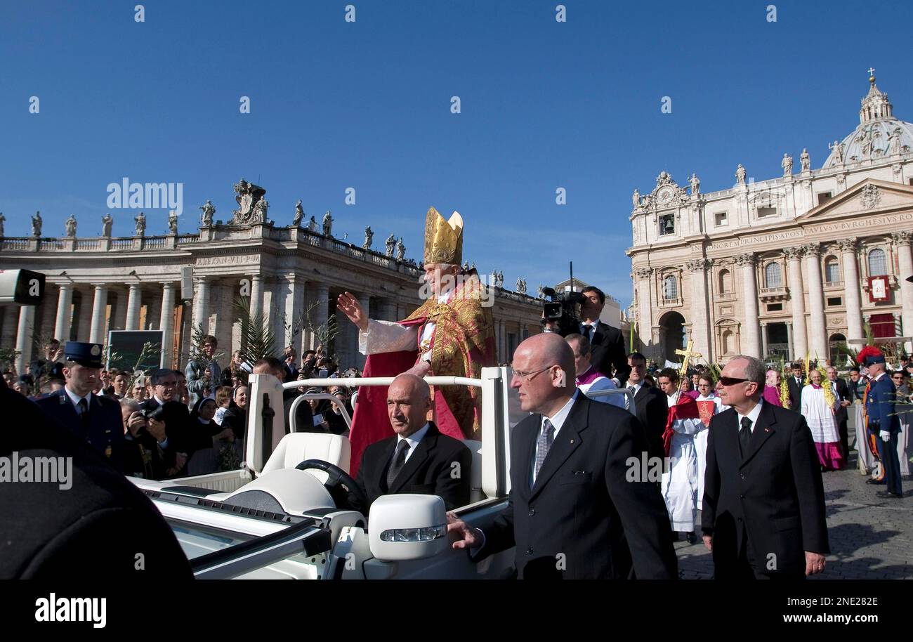 Pope Benedict XVI arrives to celebrate an open-air Palm Sunday mass in ...