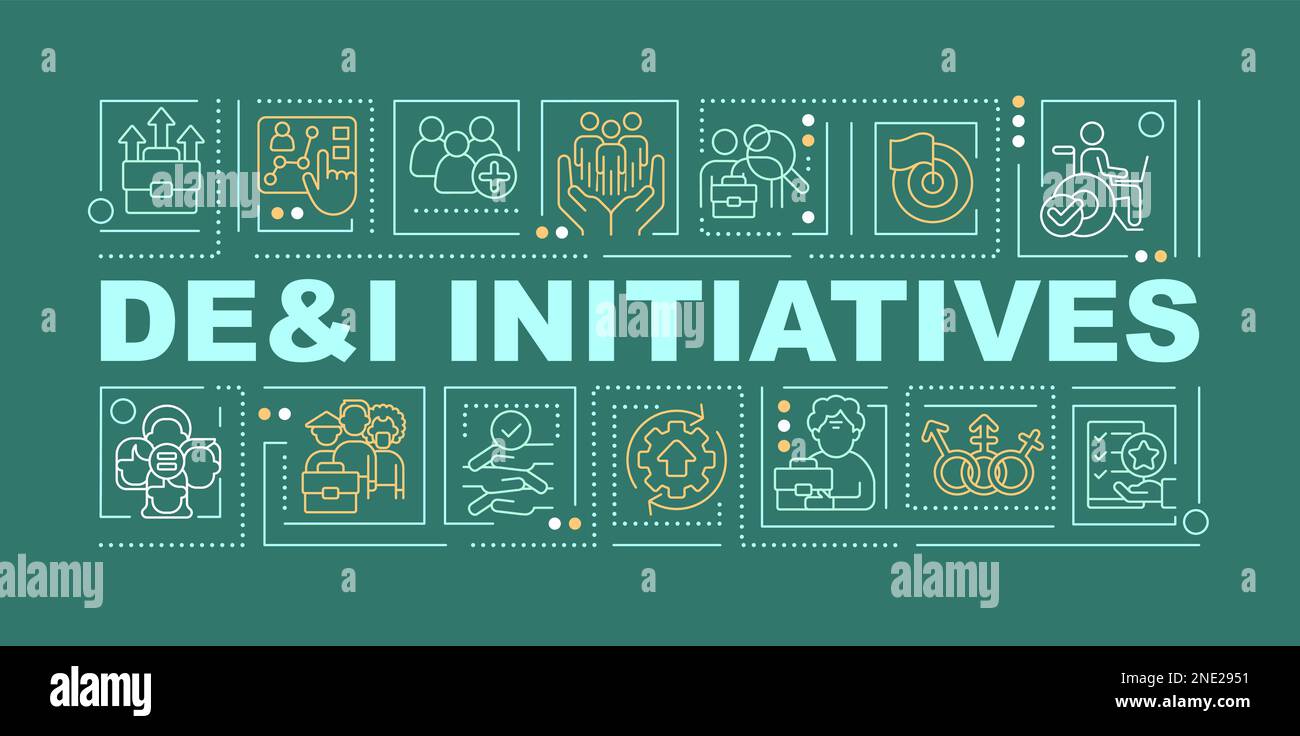 DEI iniziative concetti di parola pine banner verde Illustrazione Vettoriale
