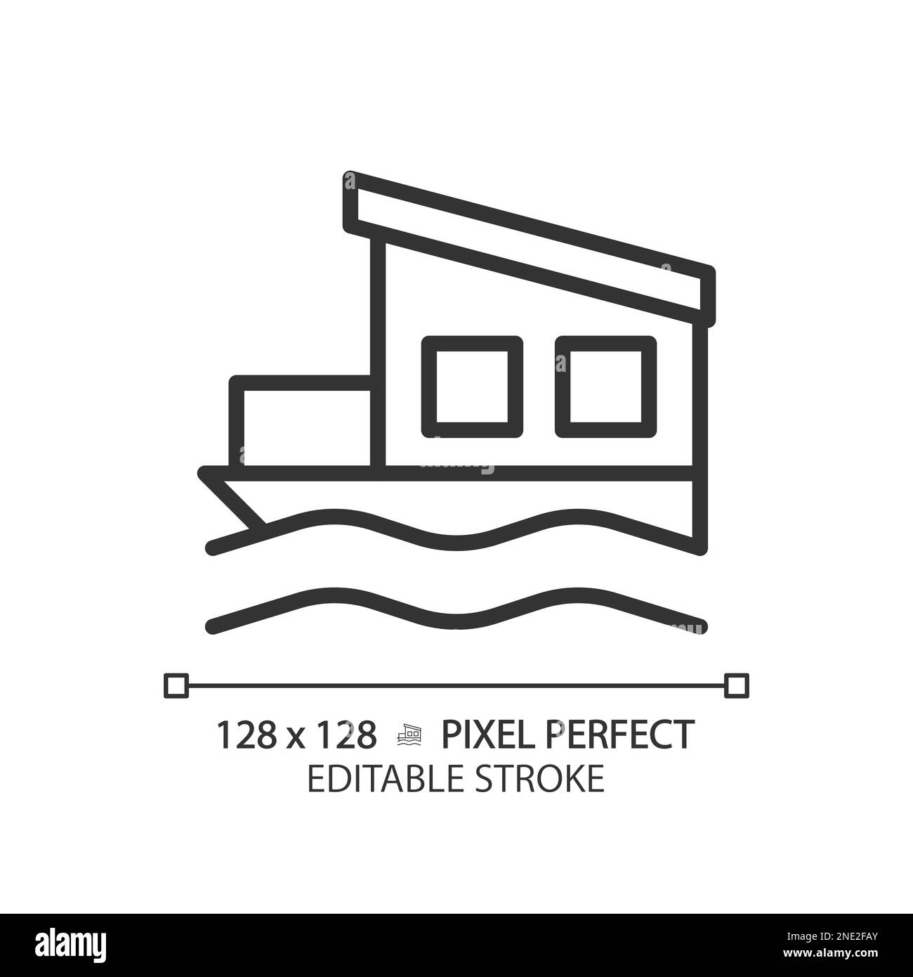 Icona lineare pixel Perfect Houseboat Illustrazione Vettoriale