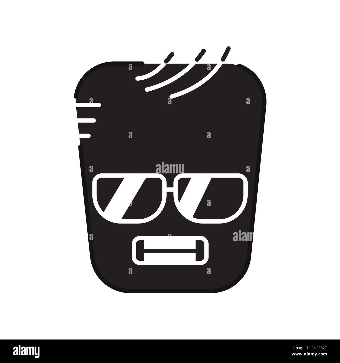 Carattere giallo quadrato freddo in occhiali colore linea icona. Mascotte di emozioni. Pittogramma per pagina web, app mobile, promo. Illustrazione Vettoriale