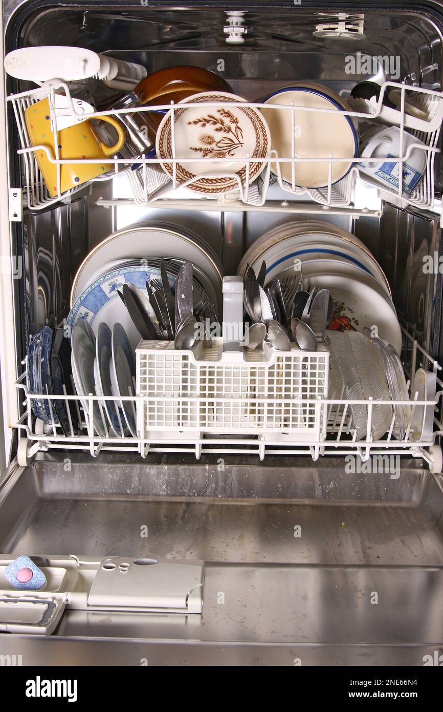 la lavastoviglie è riempita Foto Stock