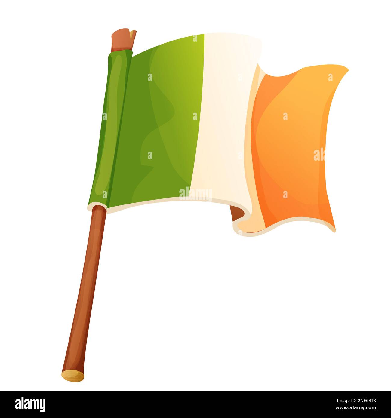 Icona della bandiera irlandese in stile cartoon isolato su sfondo bianco. Emblema nazionale irlandese, paese europeo. Illustrazione vettoriale Illustrazione Vettoriale