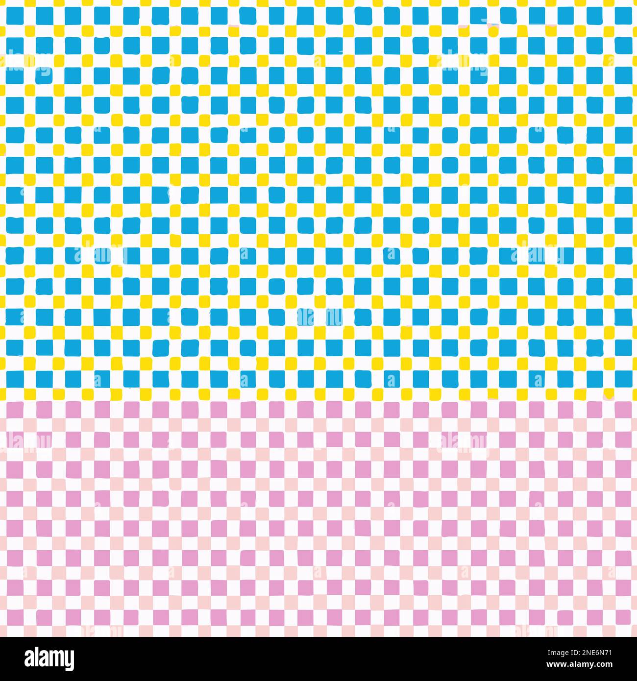 Motivo di controllo colorato con piccoli punti gialli stile vettoriale sfondo. Grafica vettoriale fatta a mano Illustrazione Vettoriale