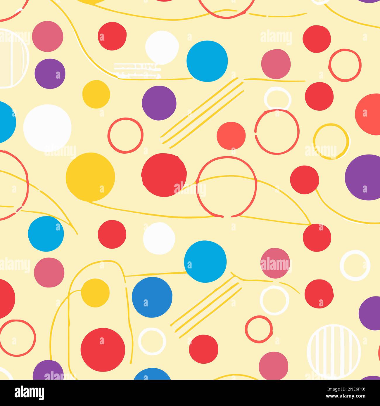 Motivo colorato con cerchi e linee e piccoli breakout stile vettoriale di sfondo. Grafica vettoriale fatta a mano Illustrazione Vettoriale