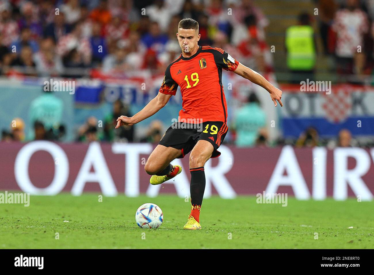 DOHA, QATAR - 1 DICEMBRE: Leander Dendoncker durante la Coppa del mondo FIFA Qatar 2022 Group F match tra Croazia e Belgio allo stadio Ahmad Bin Ali il 1 dicembre 2022 a Doha, Qatar. (Foto di MB Media) Foto Stock