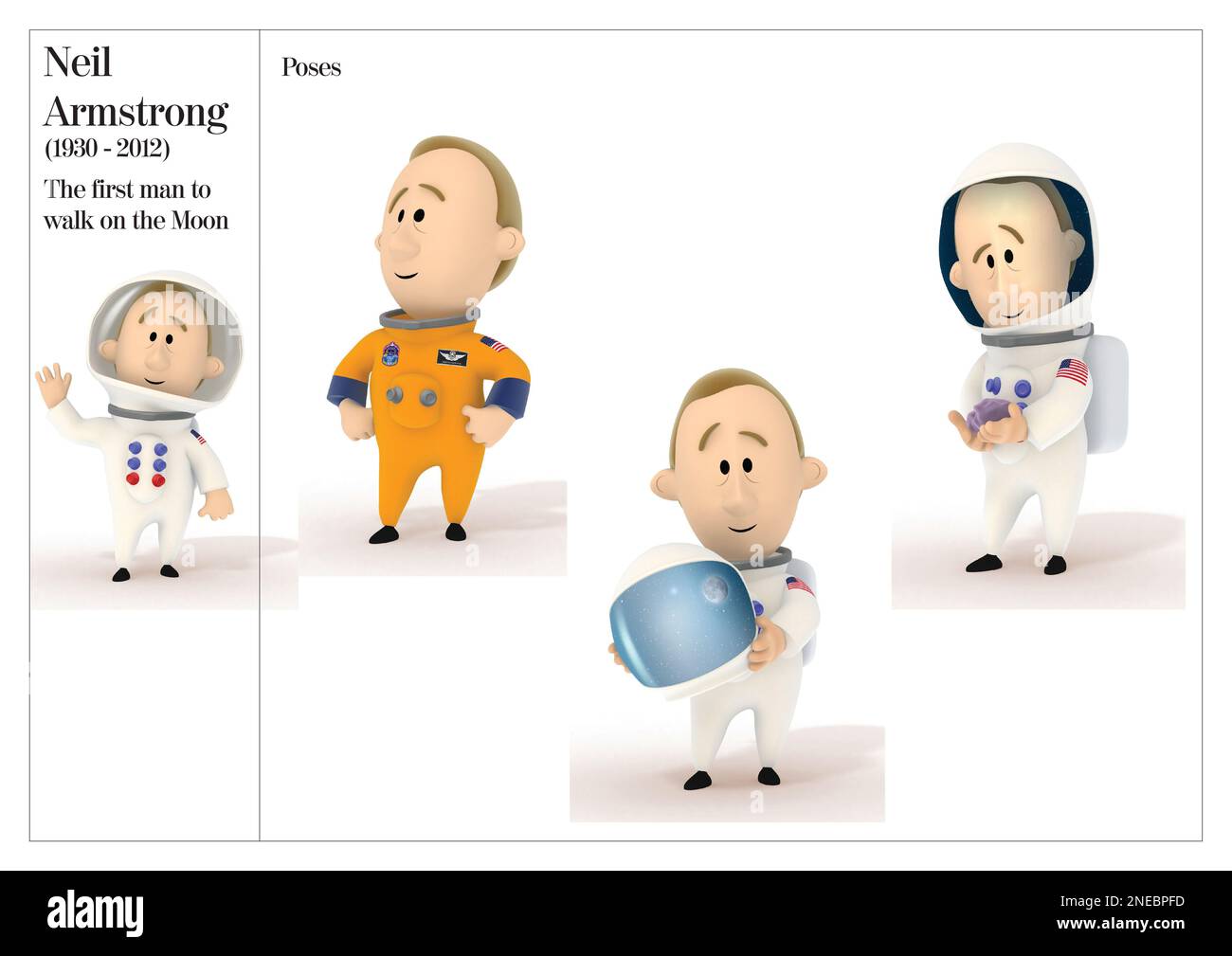 Foto posturali di Neil Armstrong, il primo uomo a salire sulla Luna (1930-2012). [Adobe InDesign (.indd)]. Foto Stock