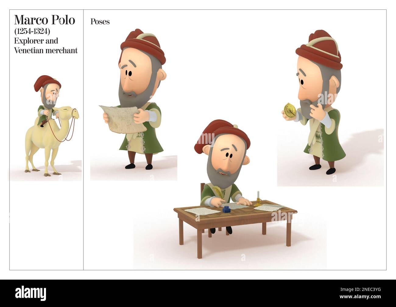 Foto posturali di Marco Polo, esploratore e mercante veneziano, (1254-1324). [Adobe InDesign (.indd)]. Foto Stock