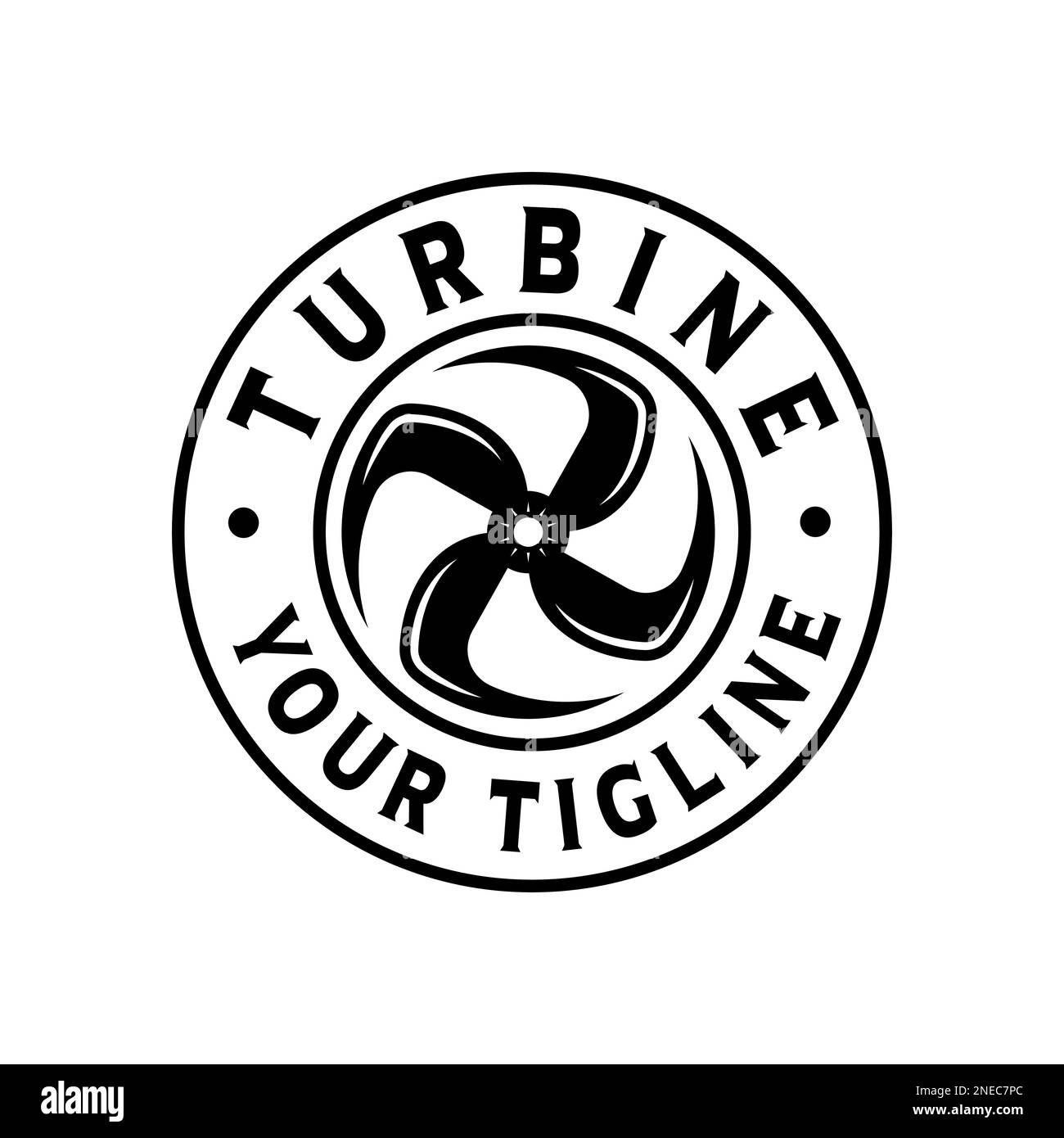 Vintage Stamp Label Logo design vettoriale, Abstract Wind Energy simbolo fan logo modello di design. Icona di rotazione astratta. Simbolo cerchio del bullone. Illustrazione Vettoriale