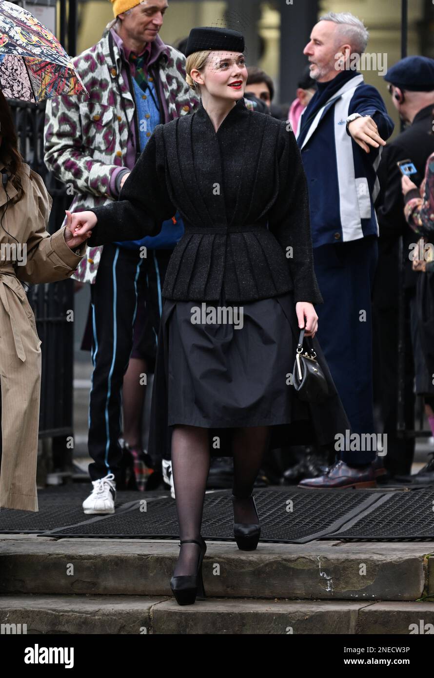 16th febbraio 2023, Londra, Regno Unito. Elle Fanning arrivo al Memorial Service per Vivienne Westwood, Southwark Cathedral, Londra. Credit: Doug Peters/EMPICS/Alamy Live News Foto Stock