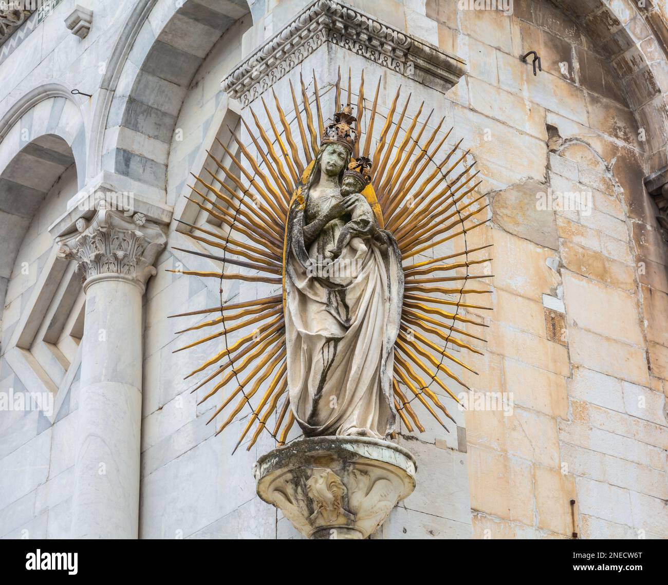 Statua (1480) della Madonna salutis portus, scolpita da Matteo Civitali per celebrare la fine della peste del 1476 - Chiesa di San Michele, Lucca, Toscana, Foto Stock