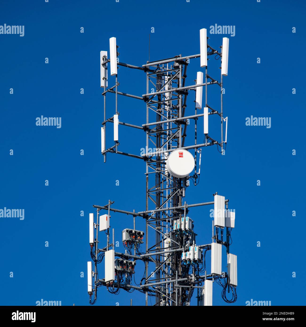 Una torre del telefono cellulare sul campo. Foto Stock