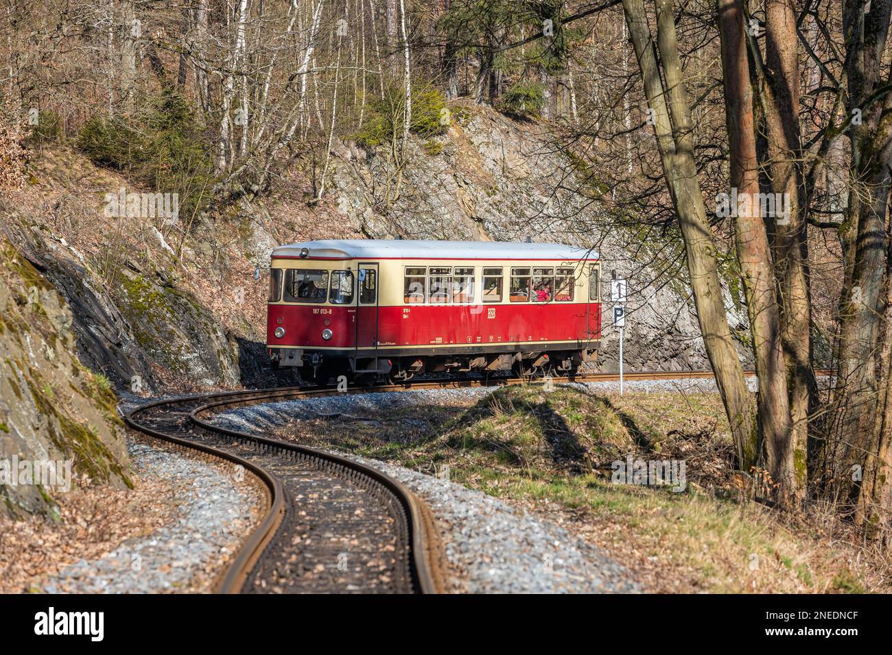 Esperienza nostalgica della ferrovia di Harz nella valle di Selke Foto Stock