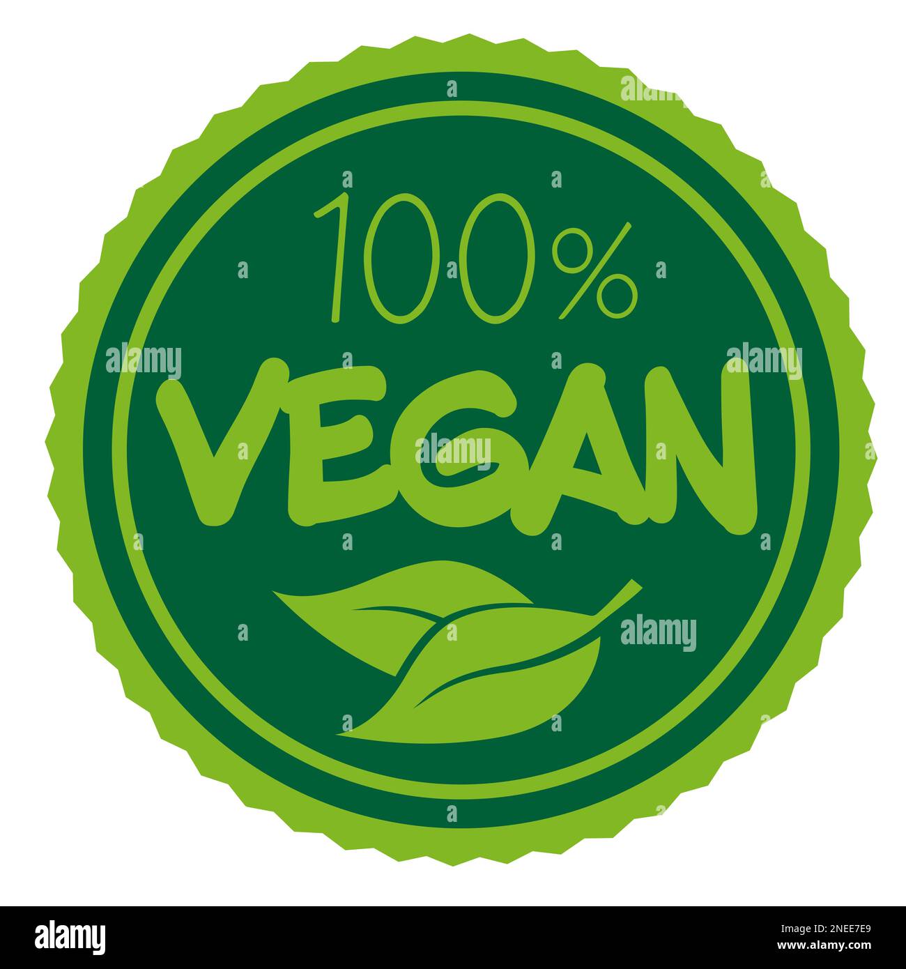 Immagine vettoriale etichetta o badge VEGANO verde al 100% Foto Stock