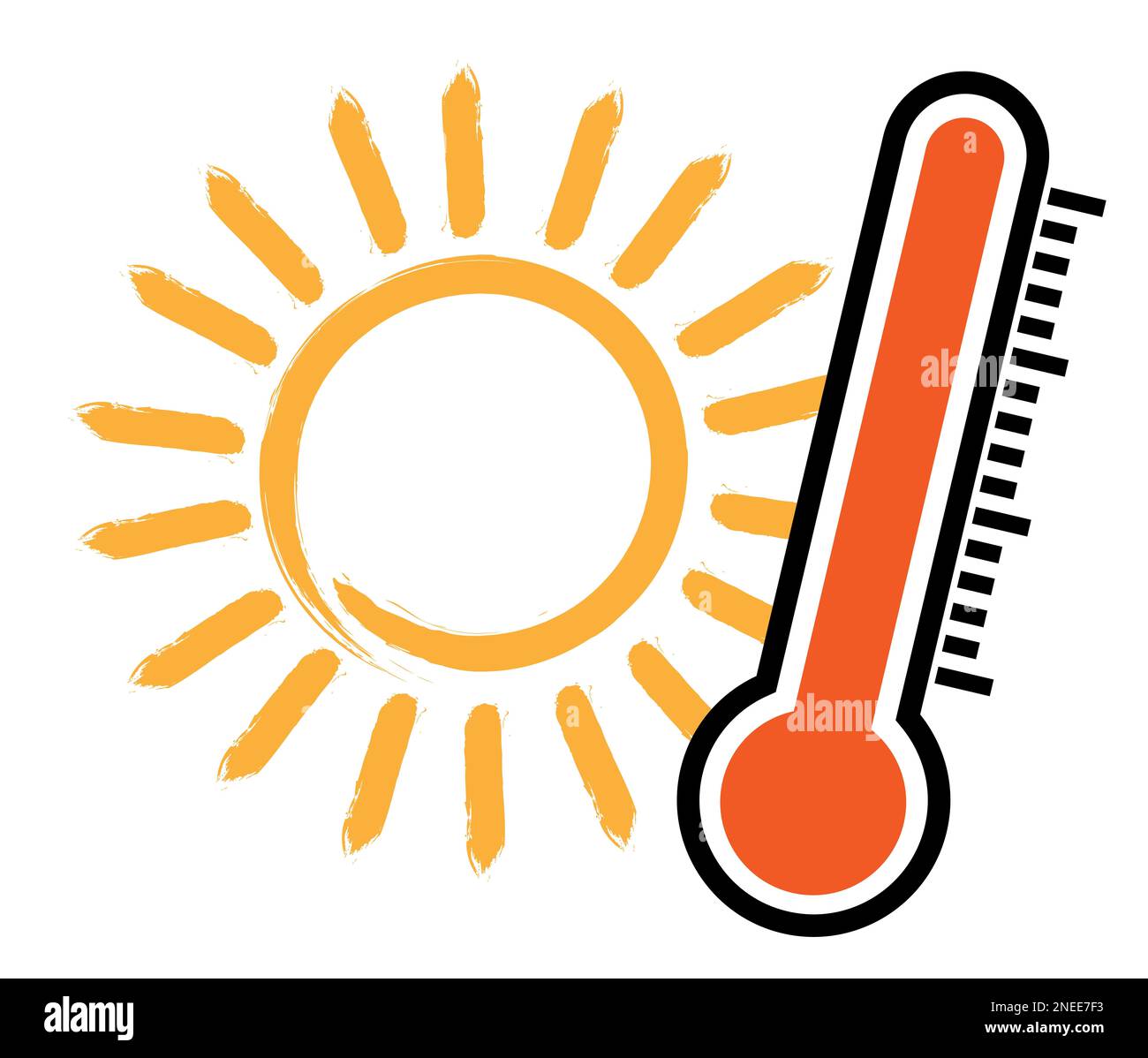 icona o simbolo del calore estivo, termometro e immagine del vettore solare Foto Stock