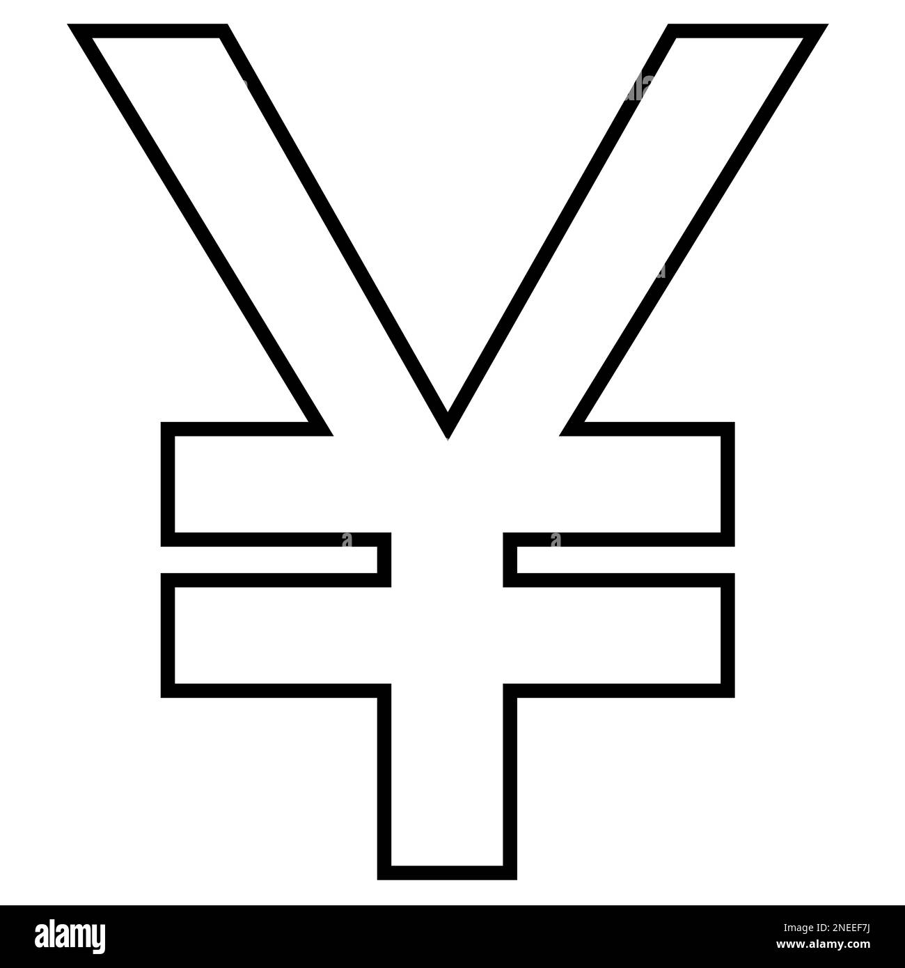 Yuan CNY cinese moneta segno delineare in vista frontale isolato su sfondo bianco. Valuta della Banca centrale cinese. Clipart del vettore. Foto Stock