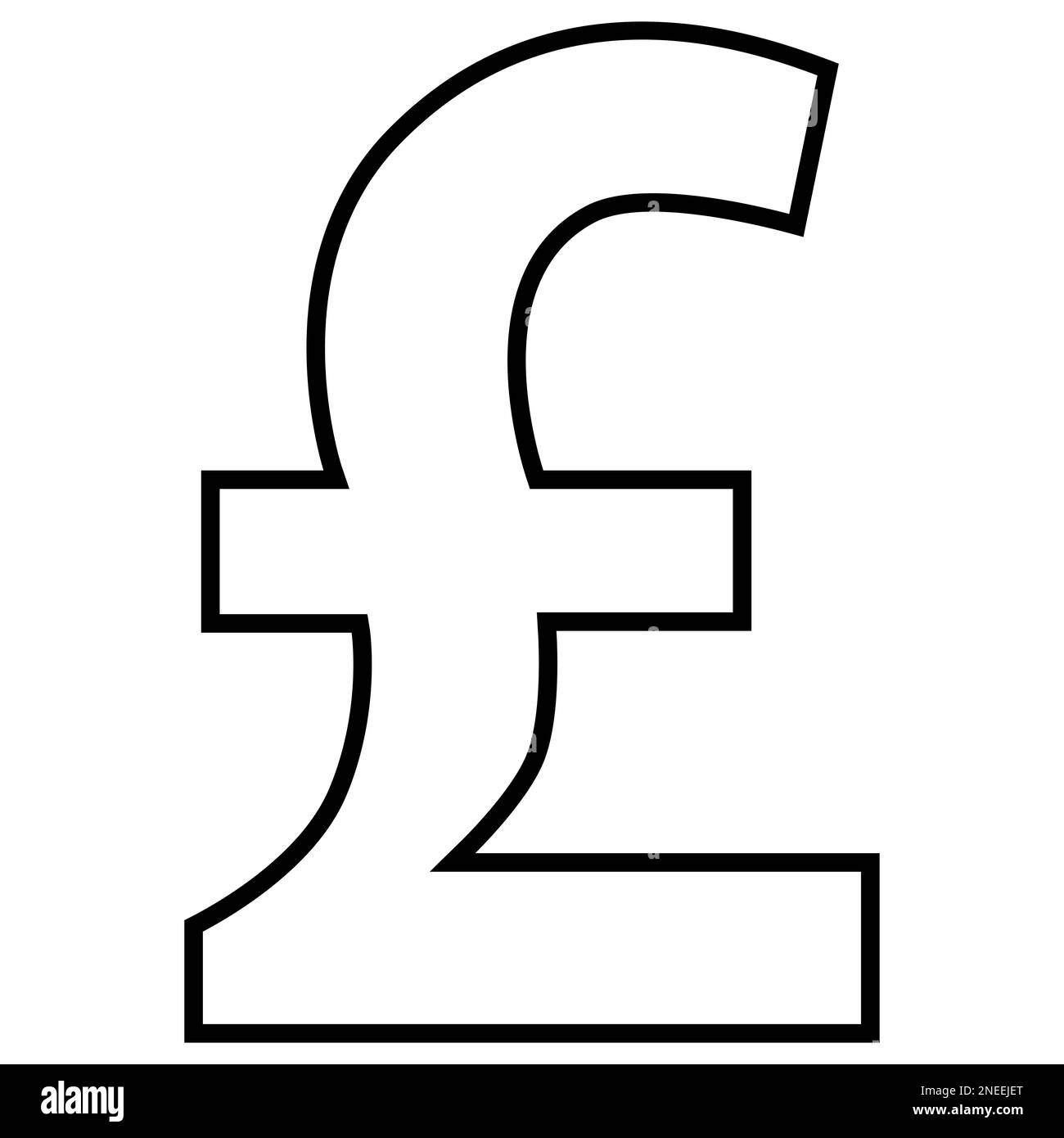 Great britain Pound GBP valuta segno delineare vista frontale isolato su sfondo bianco. Valuta della Banca centrale del Regno Unito. Clipart del vettore. Foto Stock