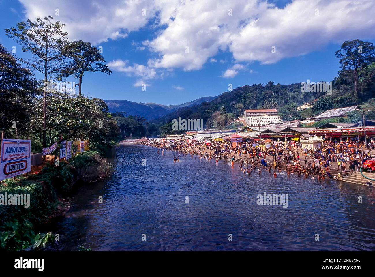 Vista panoramica del fiume Pamba a Pambai, Kerala, India del Sud, India, Asia Foto Stock