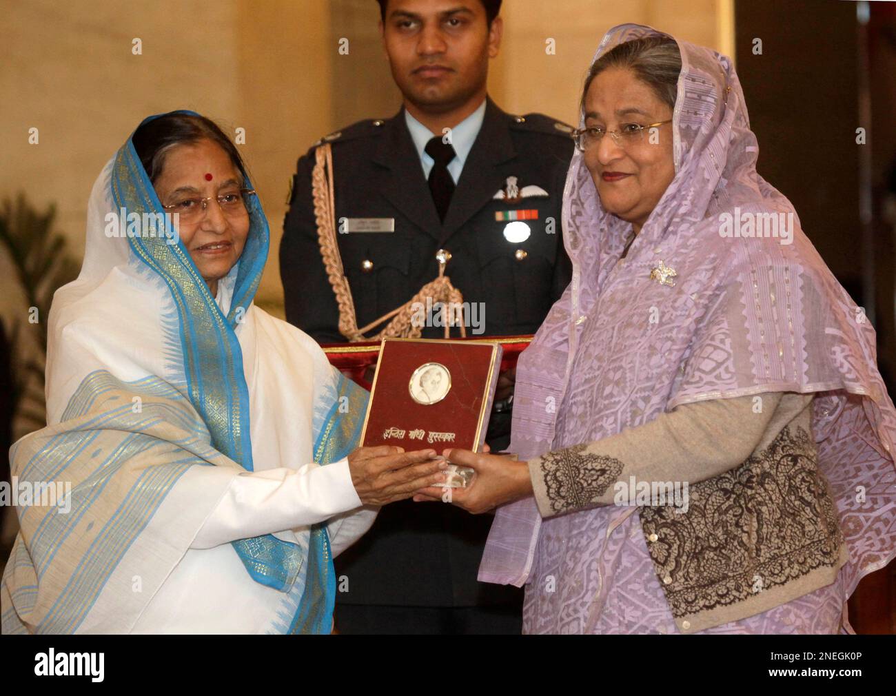 Bangladesh's Prime Minister Sheikh Hasina, Right, Receives The Indira ...