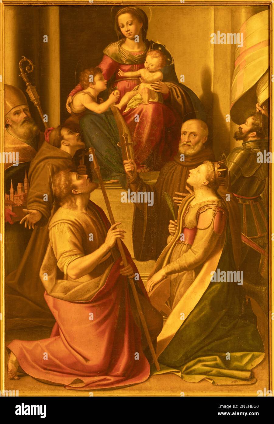 Forlí, ITALIA - 11 NOVEMBRE 2021: La sosta della Madonna tra i sanit nella Basilica di San Mercuriale Michele Bertucci (1493 - 1520). Foto Stock