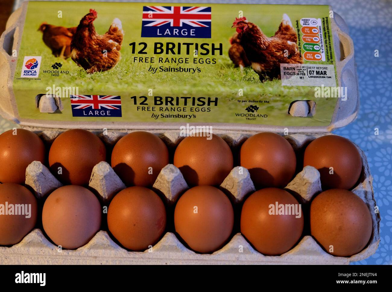 scatole di uova di pollo sainsburys in mostra, contea di kent, regno unito febbraio 2023 Foto Stock