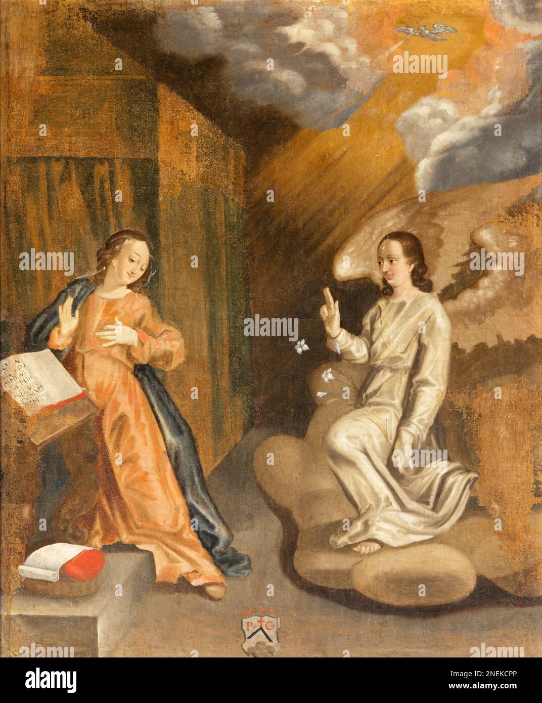 ALAGNA, ITALIA - 16 LUGLIO 2022: Il dipinto dell'Annunciazione nella chiesa di San Giovanni Battista di un artista sconosciuto (1644). Foto Stock