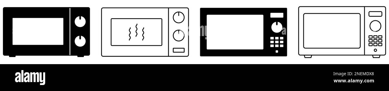 Set di icone per microonde. Concetto di elettrodomestici. Illustrazione vettoriale Illustrazione Vettoriale