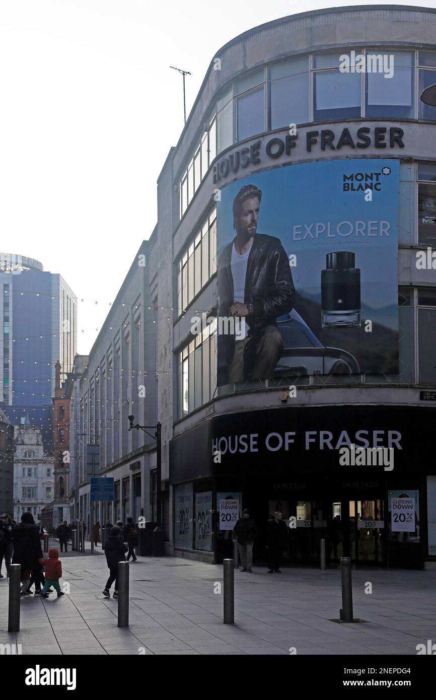 Howells del grande magazzino di Cardiff, House of Fazer. Chiusura della vendita. 2023 Cardiff. Data febbraio 2023. Inverno. Foto Stock