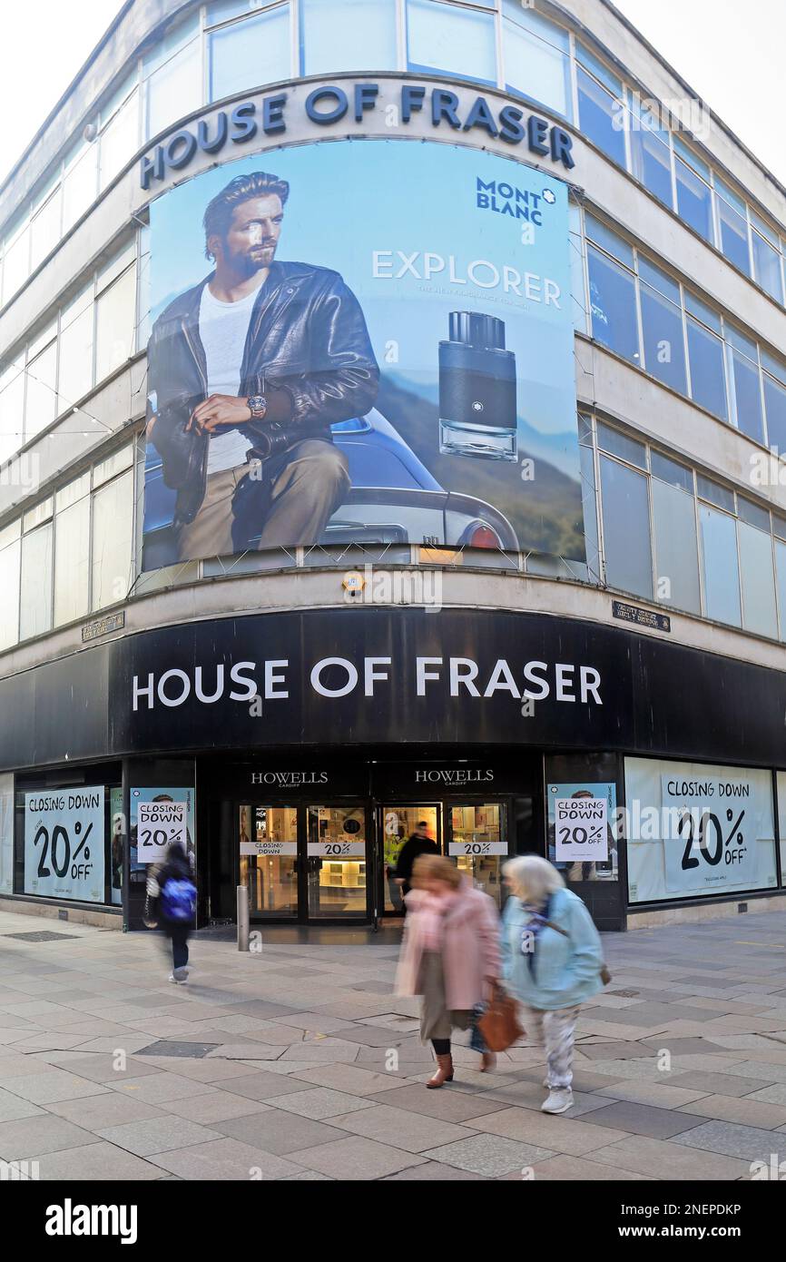 Howells del grande magazzino di Cardiff, House of Fazer. Chiusura della vendita. 2023 Cardiff. Data febbraio 2023. Inverno. Foto Stock