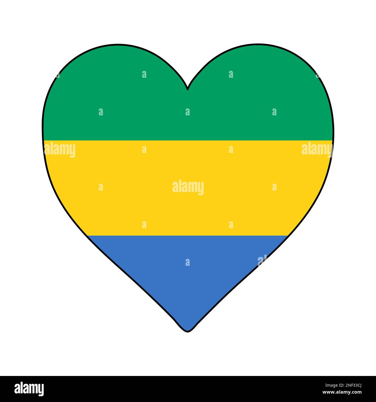 Gabon Heart Shape Flag. Amore Gabon. Visita Gabon. Medio Africa. Unione Africana. Disegno grafico dell'illustrazione vettoriale. Illustrazione Vettoriale