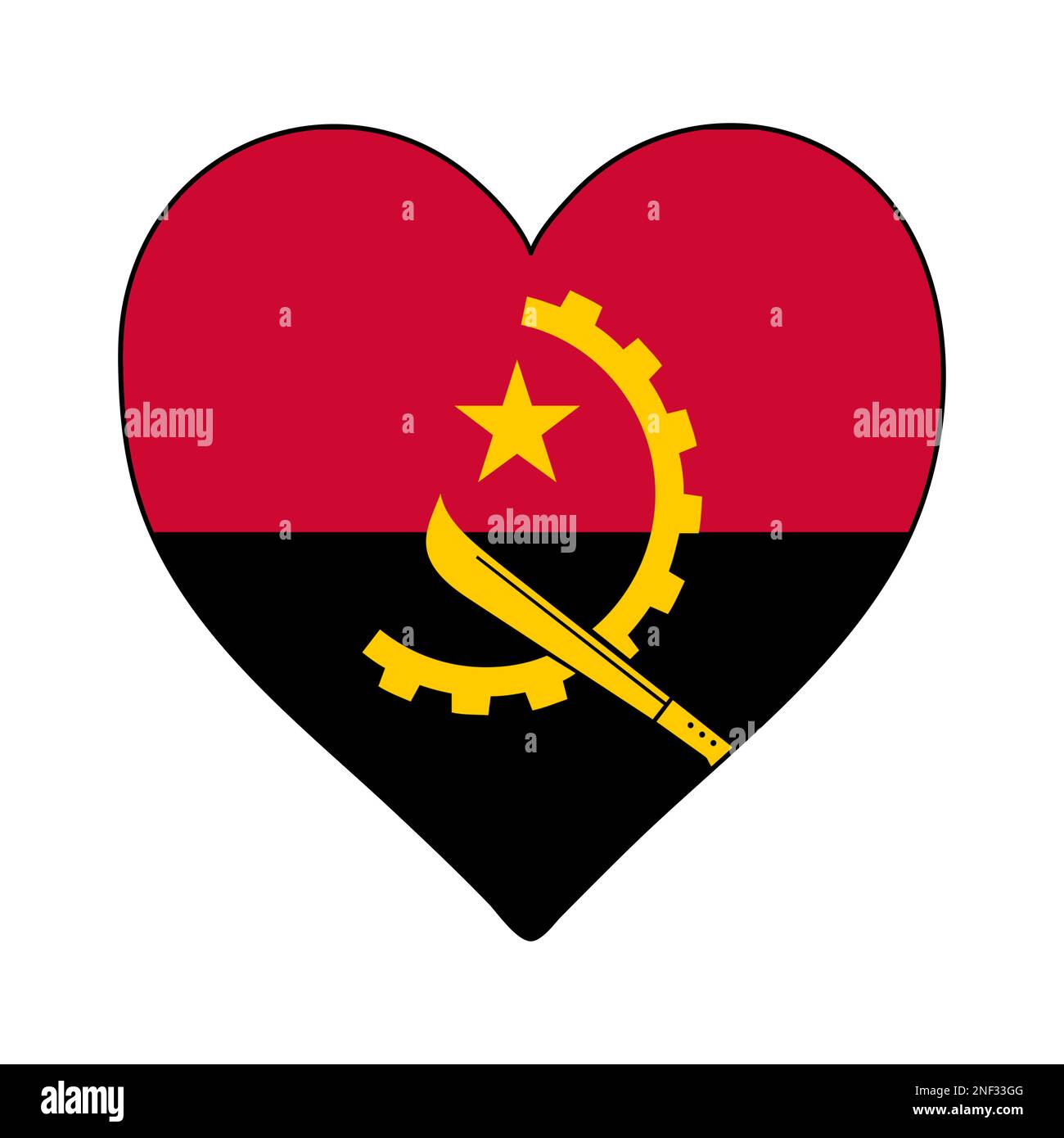 Angola Heart Shape Flag. Amate l'Angola. Visita in Angola. Medio Africa. Unione Africana. Disegno grafico dell'illustrazione vettoriale. Illustrazione Vettoriale