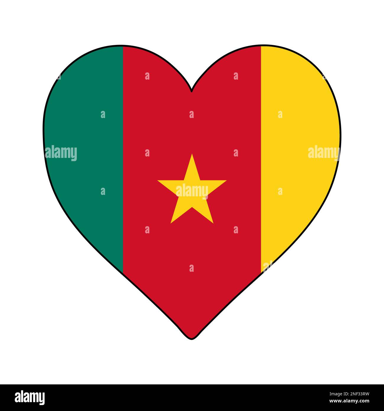 Bandiera Camerun Heart Shape. Ama il Camerun. Visita in Camerun. Medio Africa. Unione Africana. Disegno grafico dell'illustrazione vettoriale. Illustrazione Vettoriale