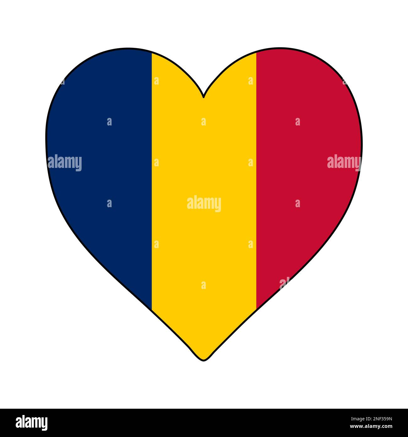 Chad Heart Shape Flag. Ciad di amore. Visita Ciad. Medio Africa. Unione Africana. Disegno grafico dell'illustrazione vettoriale. Illustrazione Vettoriale