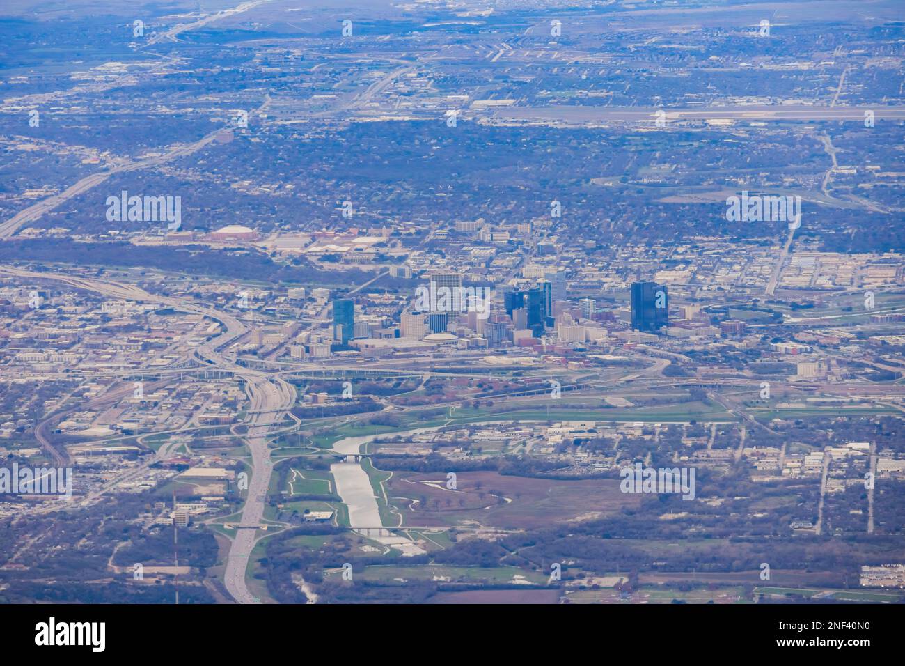 Vista aerea del panorama urbano del centro di Dallas negli Stati Uniti Foto Stock
