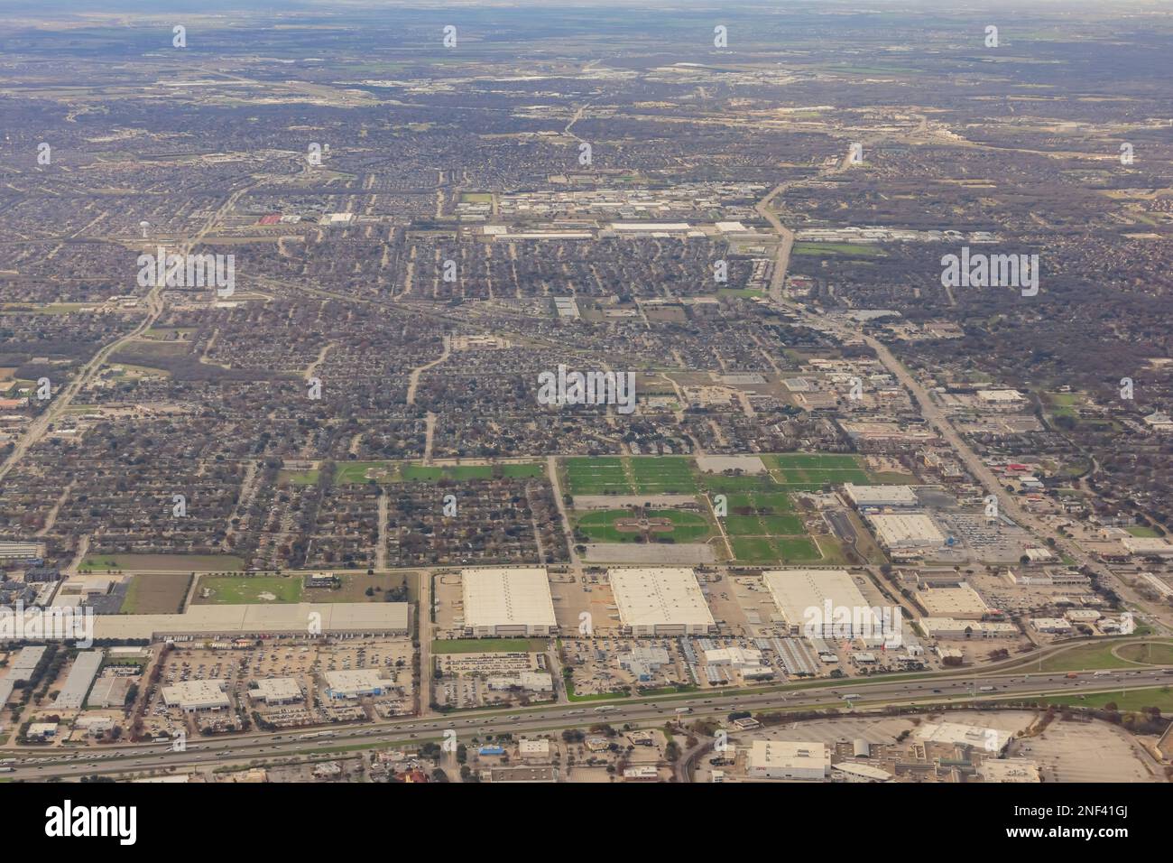 Vista aerea del panorama urbano del centro di Dallas negli Stati Uniti Foto Stock
