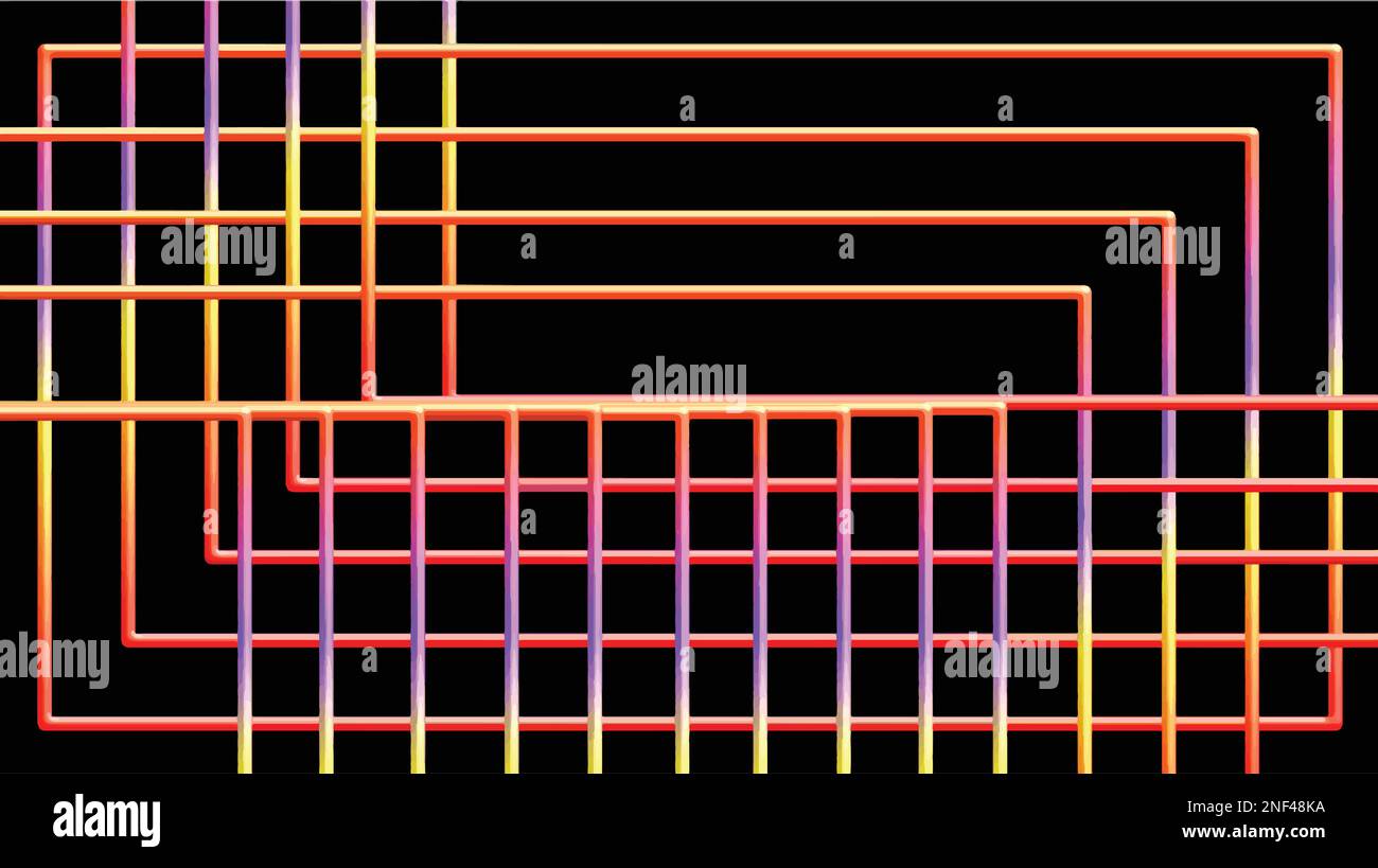 Un quadrato colorato di linee raffigurato da un vettore isolato su sfondo nero. Utilizzare per Web, banner, templet Illustrazione Vettoriale