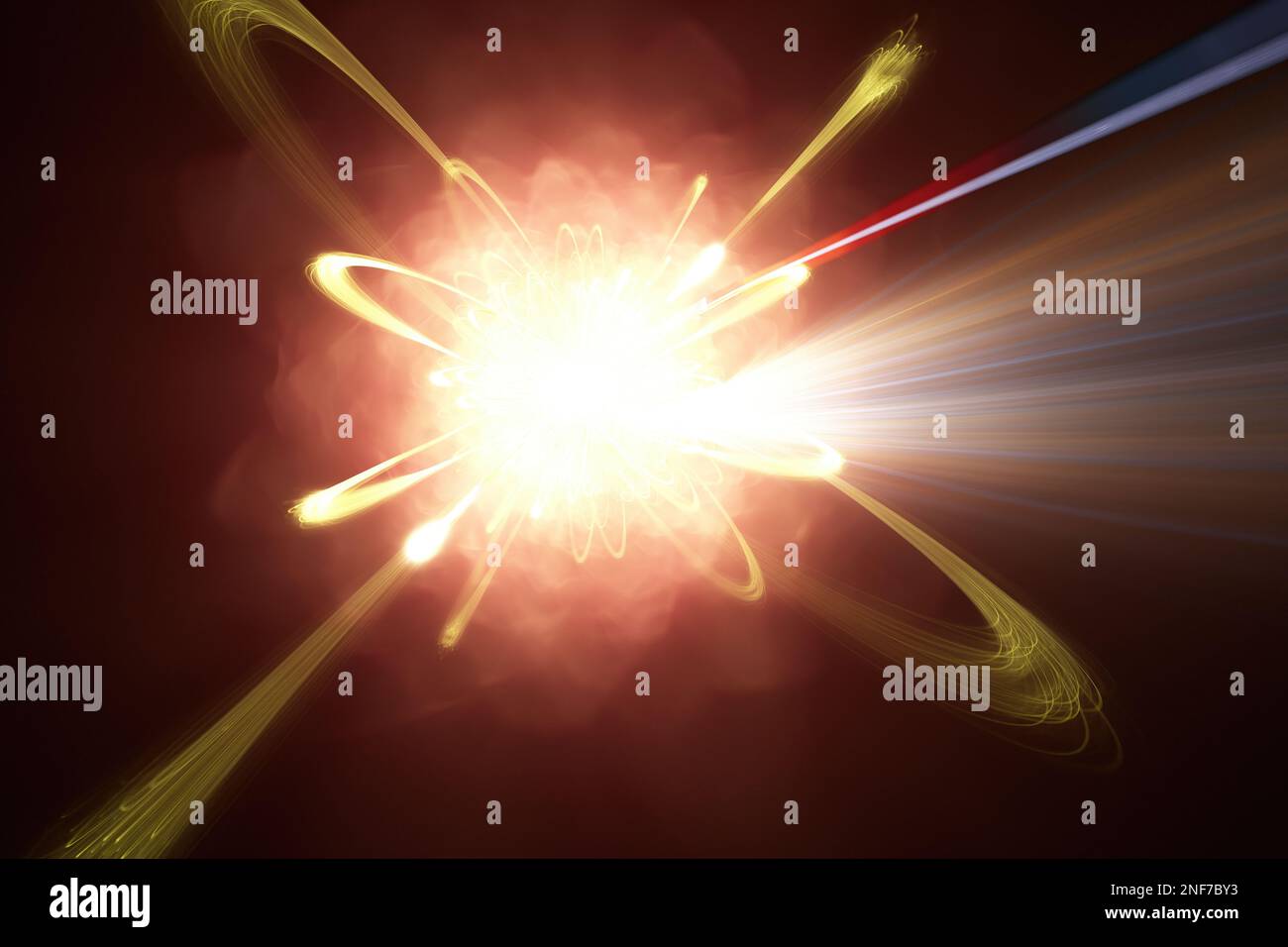 Collisioni di particelle ad alta energia. Meccanica quantistica. illustrazione 3d Foto Stock